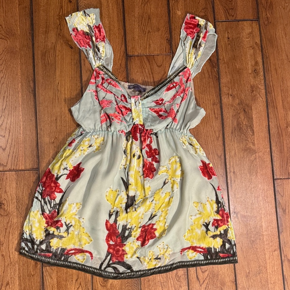 Hale Bob Red & Yellow Floral V-Neck Sleeveless Tank